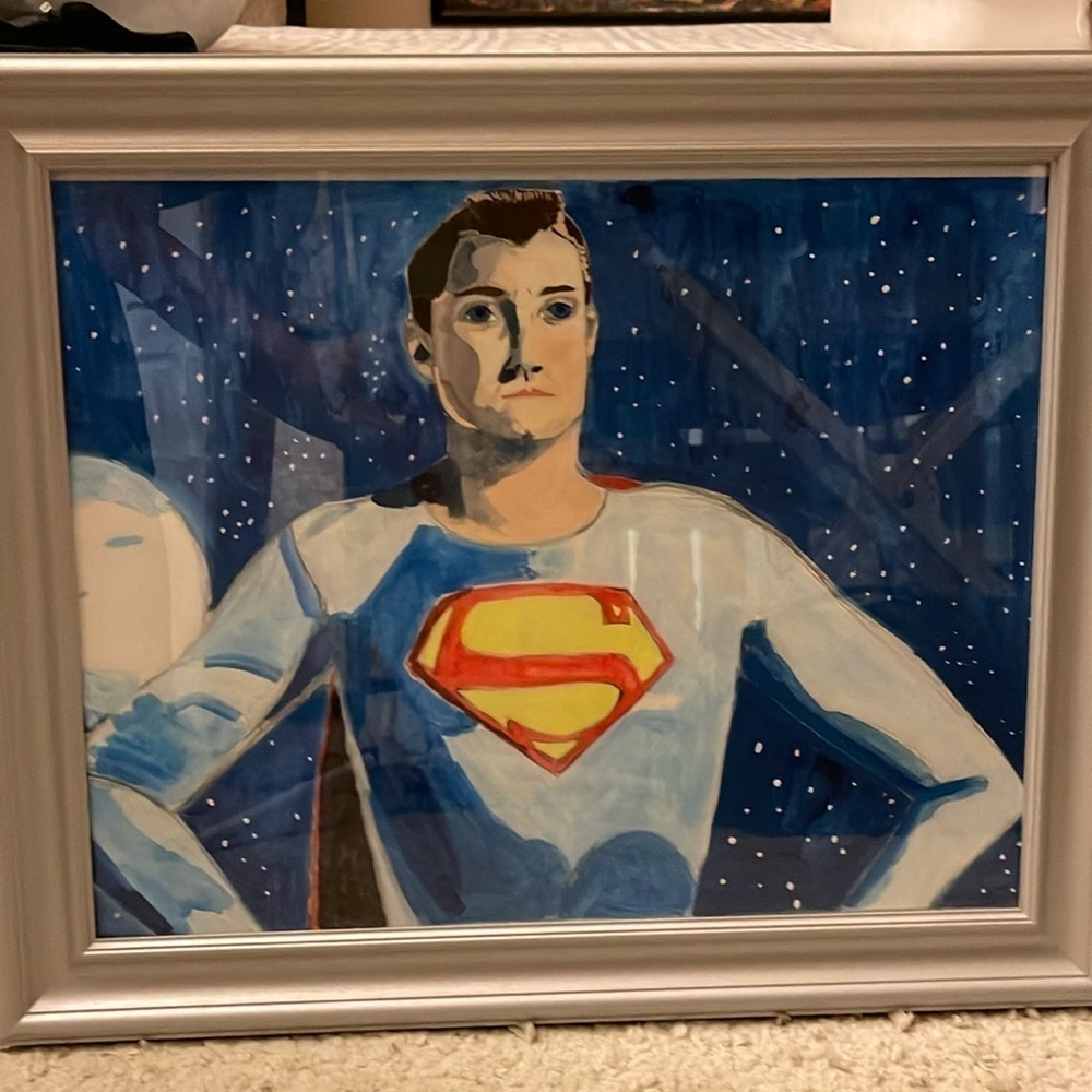 HANDCRAFTED watercolor painting print of Superman I painted print by me NWT - Picture 3 of 8
